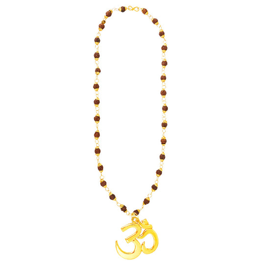 24K Gold Plated Om Rudraksha Pendant Necklace For Men (SJ_2355)