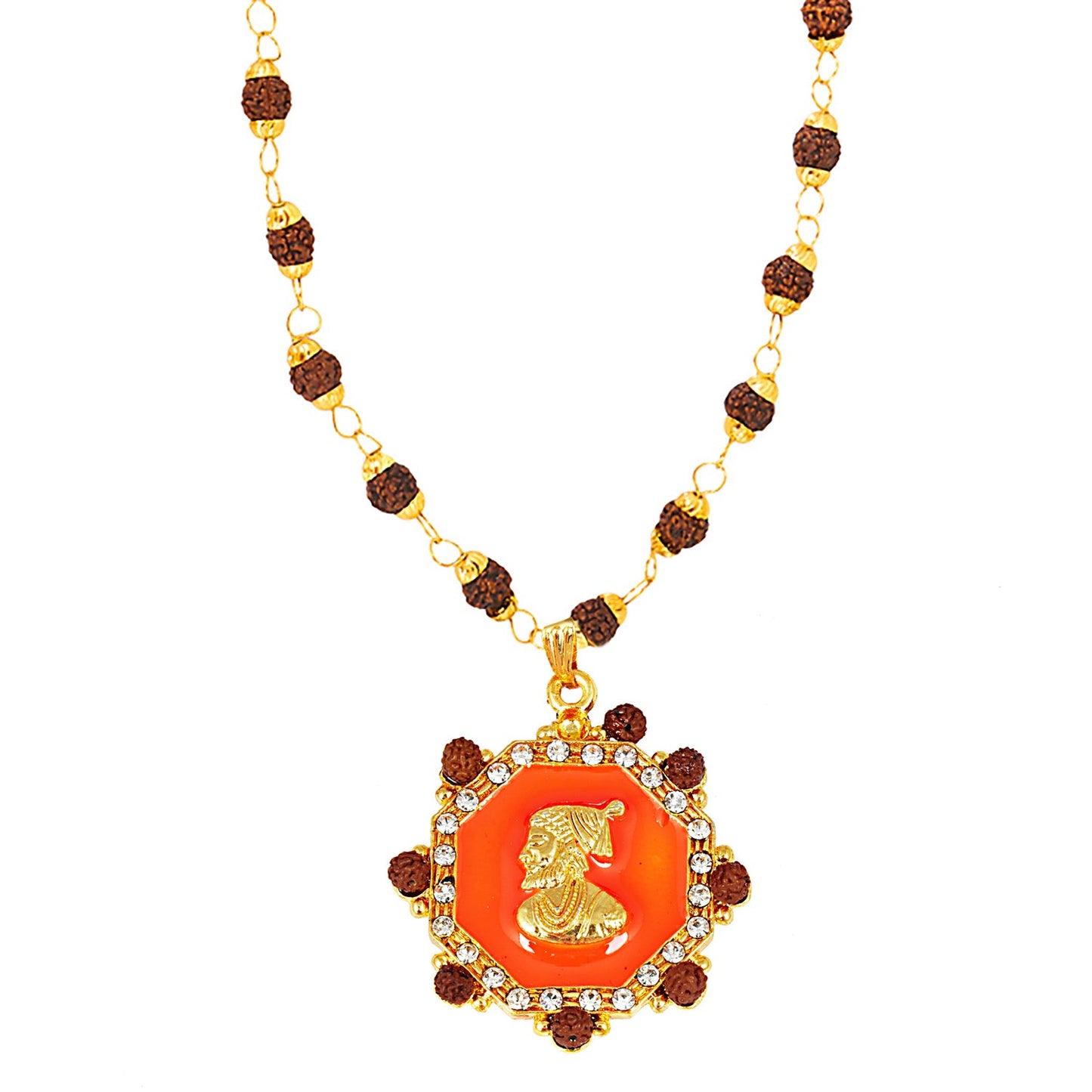 24K Gold Plated Shivaji Maharaj Coin Rudraksha Necklace For Men (SJ_2369)