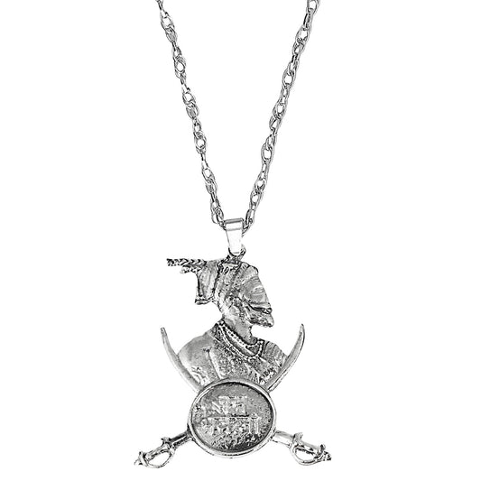 925 Silver Plated Shivaji Maharaj Jay Bhawani Dhaal Necklace For Men (SJ_2371)