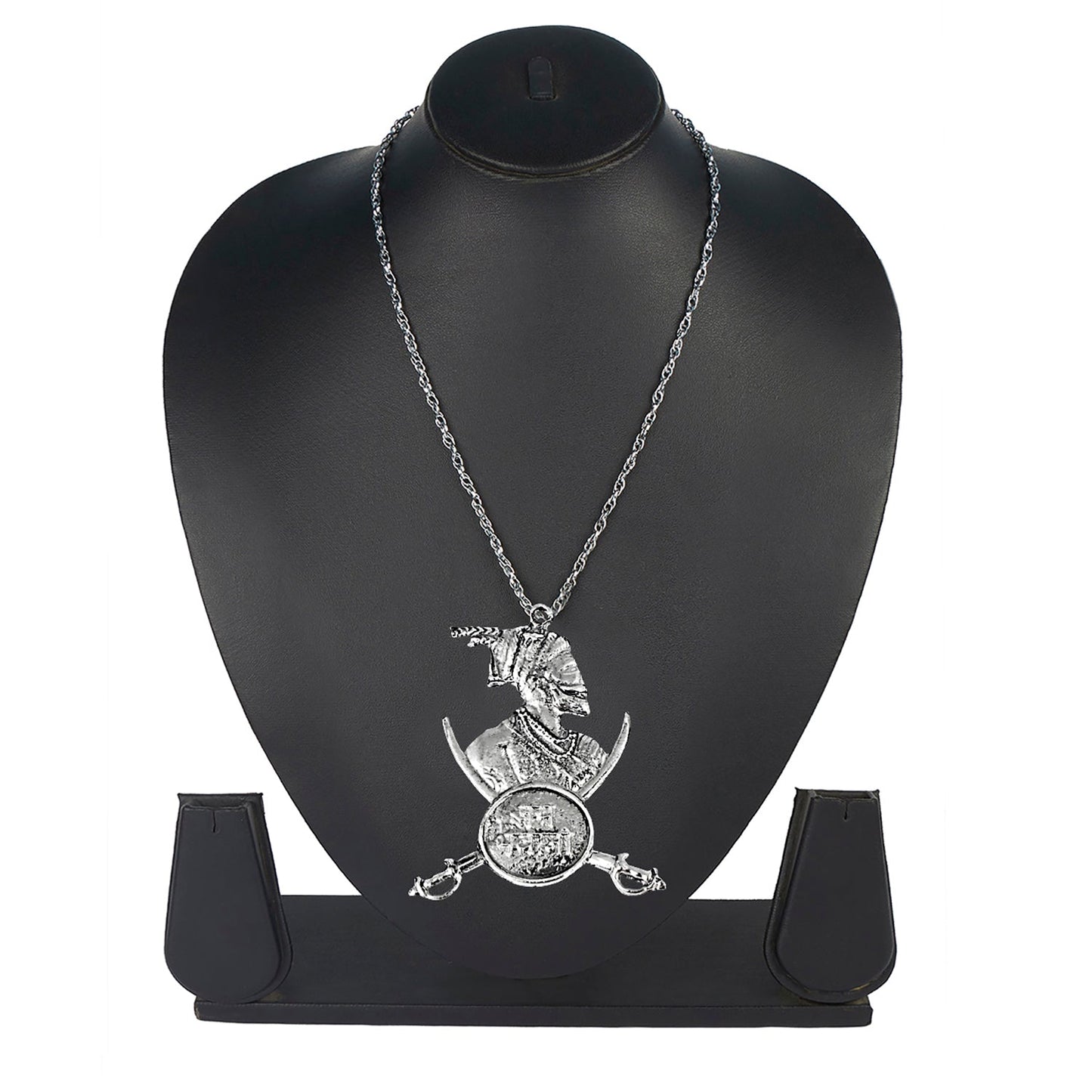 925 Silver Plated Shivaji Maharaj Jay Bhawani Dhaal Necklace For Men (SJ_2371)