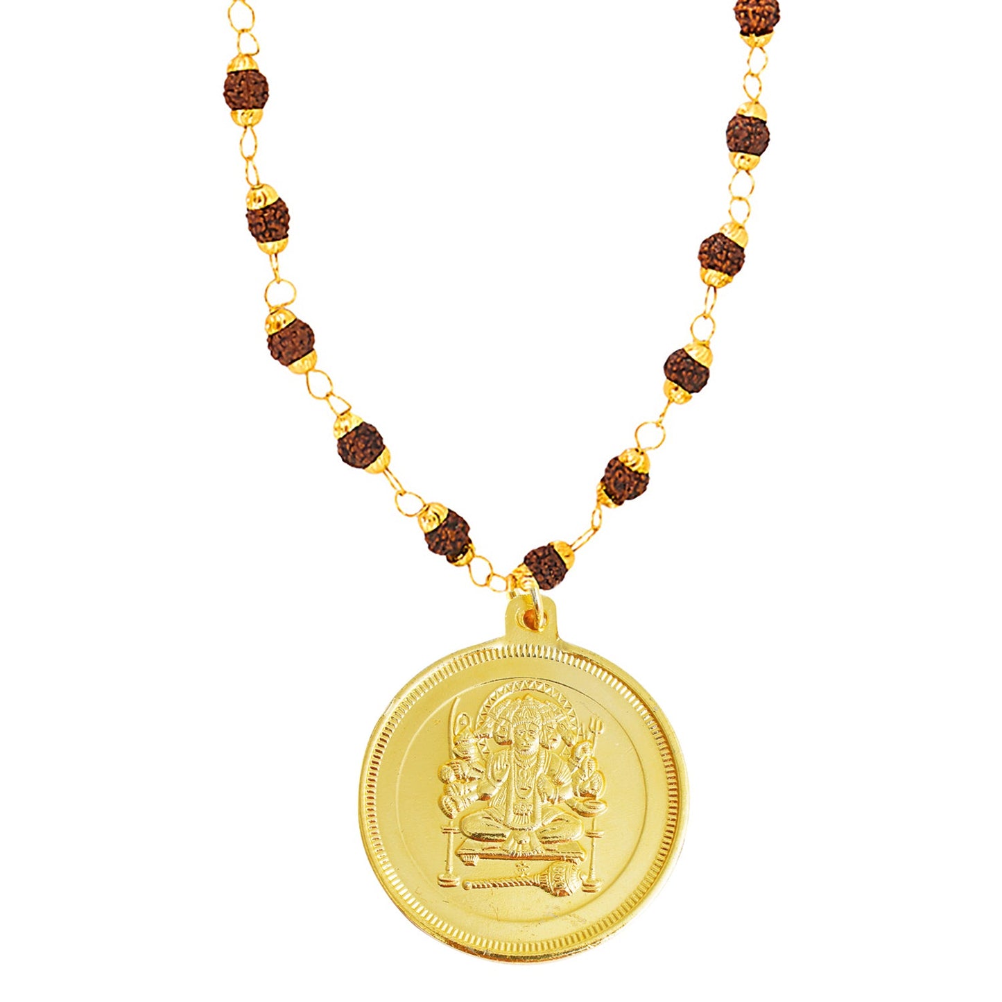 24K Gold Plated Panch Mukhi Hanuman Rudraksha Coin Necklace For Men (SJ_2377)