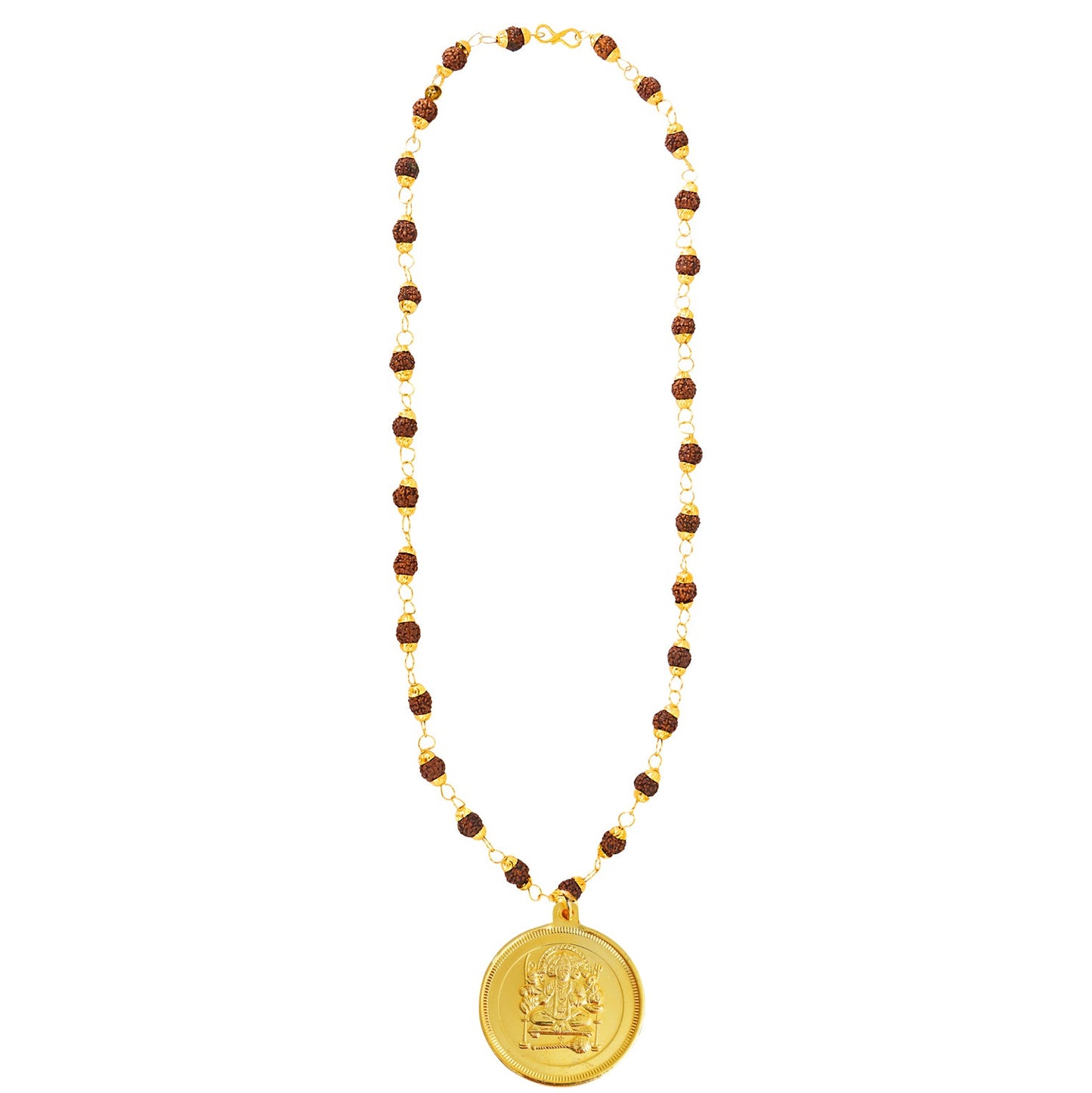 24K Gold Plated Panch Mukhi Hanuman Rudraksha Coin Necklace For Men (SJ_2377)