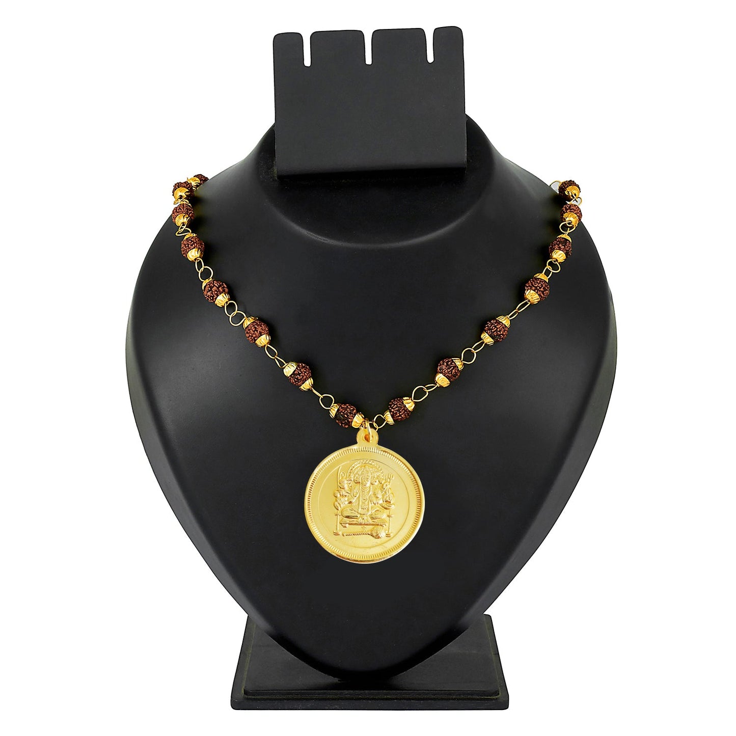 24K Gold Plated Panch Mukhi Hanuman Rudraksha Coin Necklace For Men (SJ_2377)