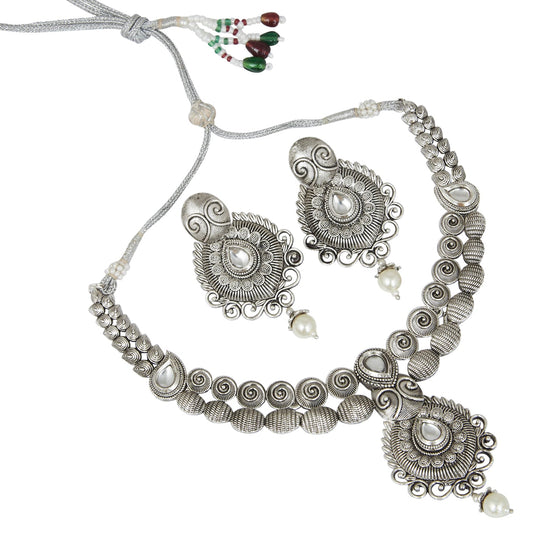 Oxidized Silver Afghani Necklace Set For Women (SJ_2392)