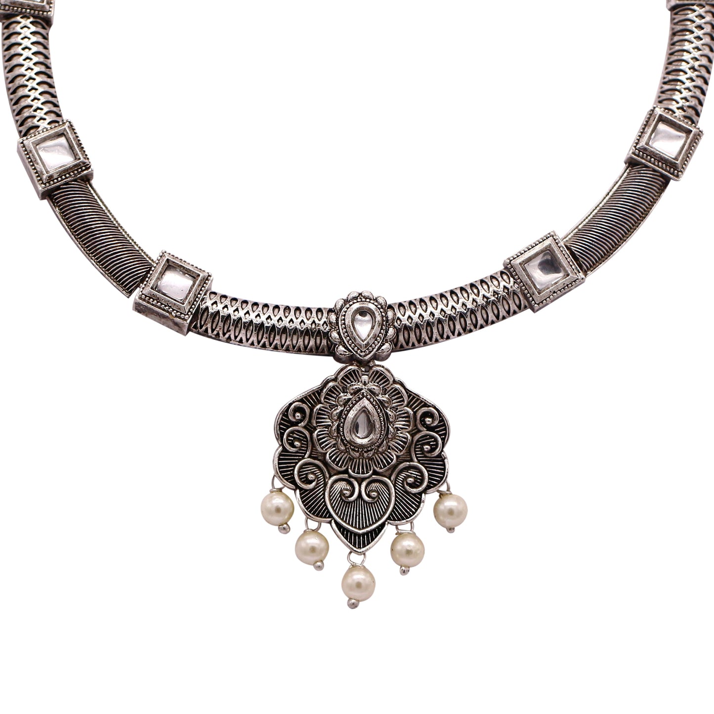 Oxidized Silver Afghani Necklace Set For Women (SJ_2393)