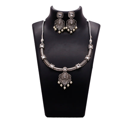 Oxidized Silver Afghani Necklace Set For Women (SJ_2393)