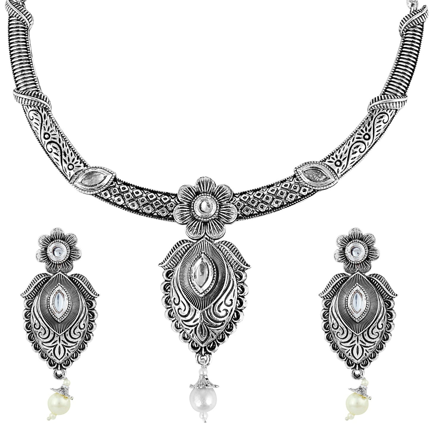 Oxidized Silver Afghani Necklace Set For Women (SJ_2394)