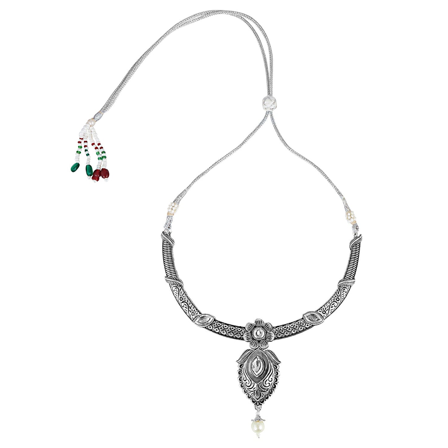 Oxidized Silver Afghani Necklace Set For Women (SJ_2394)