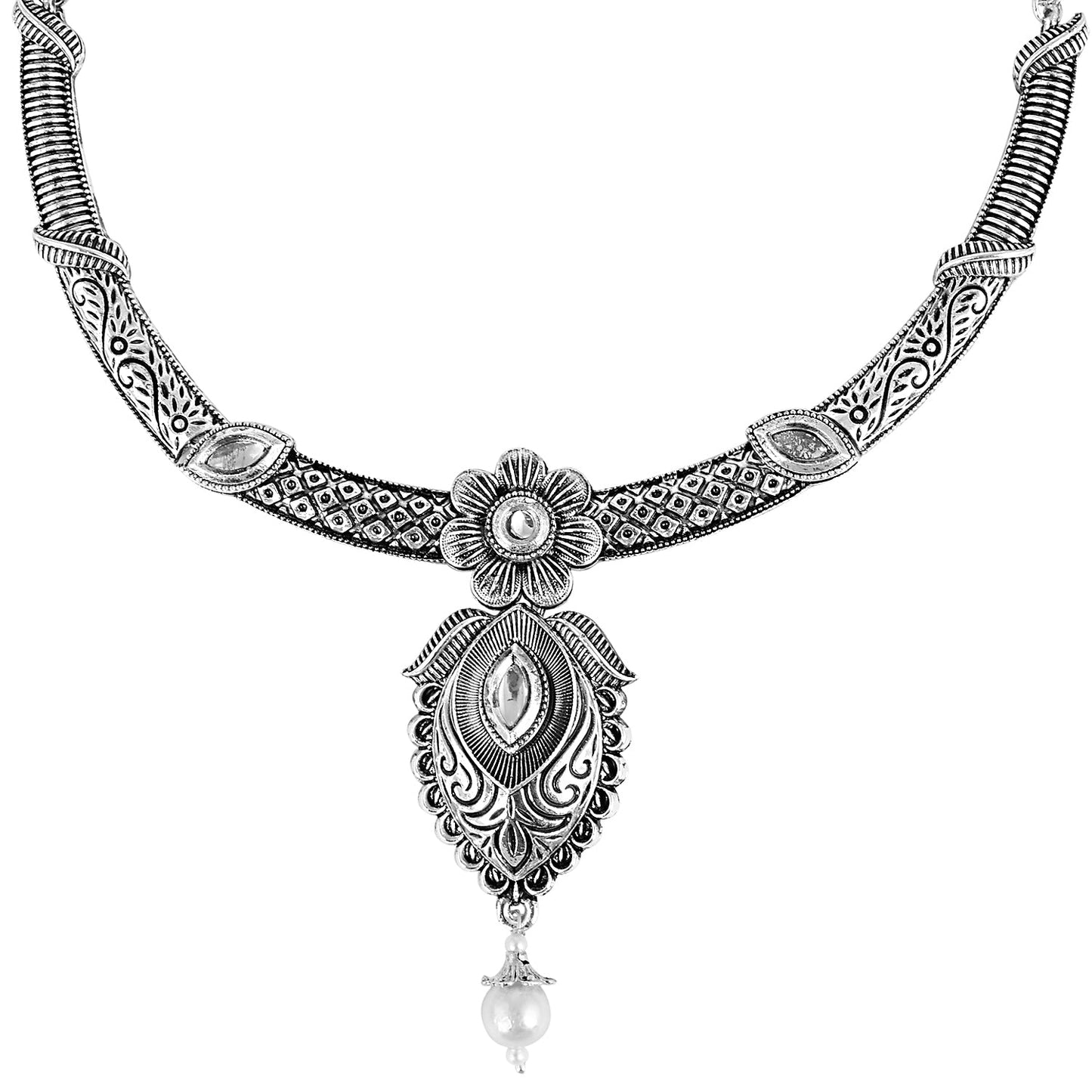 Oxidized Silver Afghani Necklace Set For Women (SJ_2394)