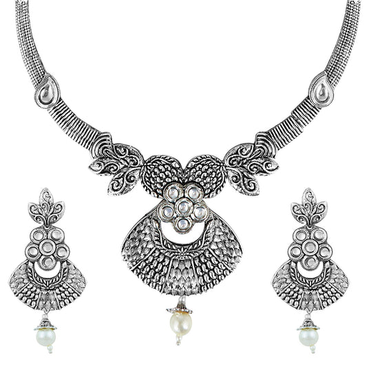 Oxidized Silver Afghani Necklace Set For Women (SJ_2395)