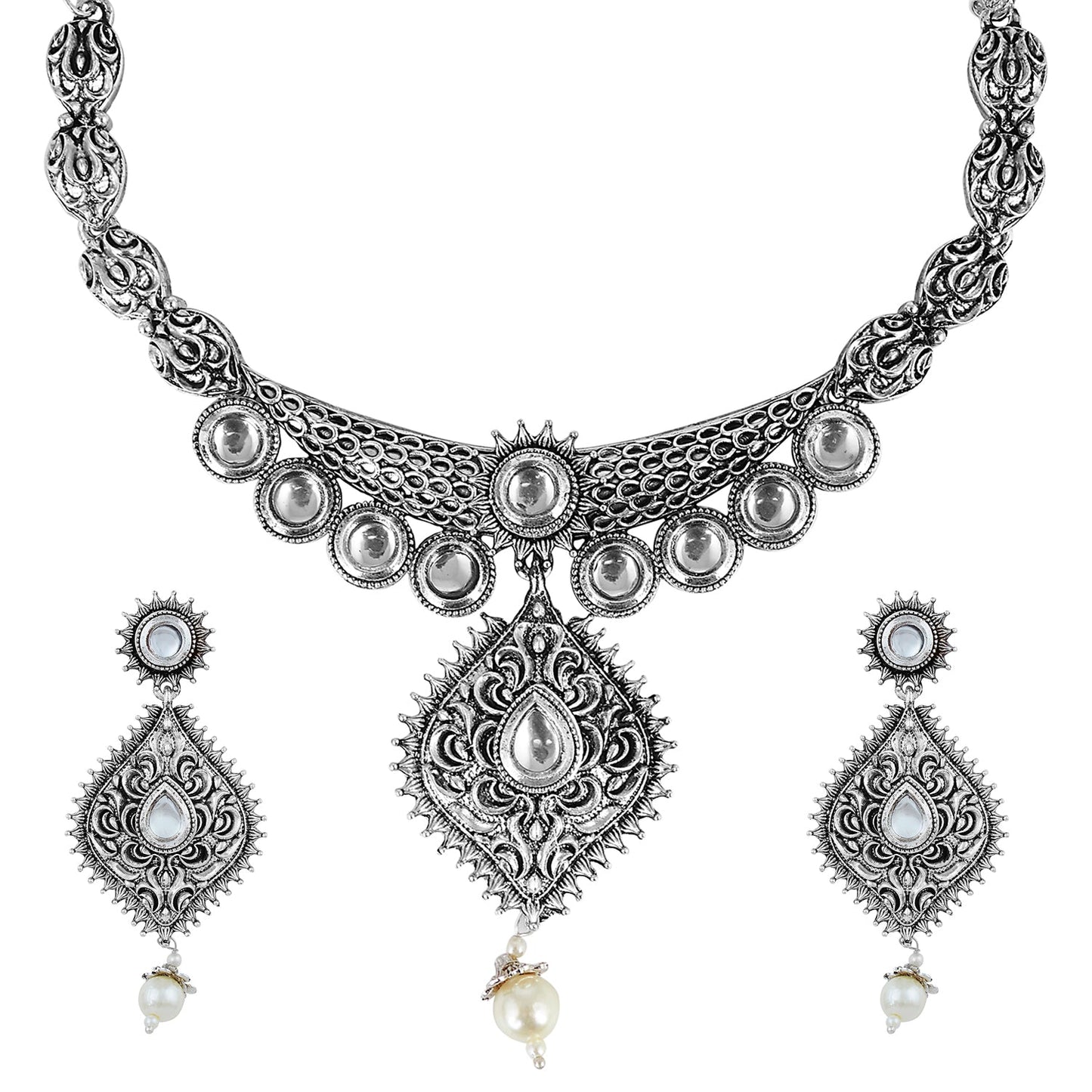 Oxidized Silver Afghani Necklace Set For Women (SJ_2396)