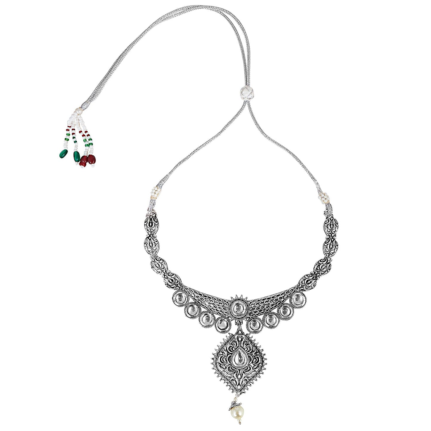 Oxidized Silver Afghani Necklace Set For Women (SJ_2396)