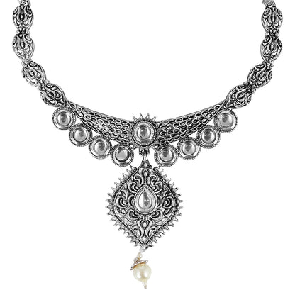 Oxidized Silver Afghani Necklace Set For Women (SJ_2396)