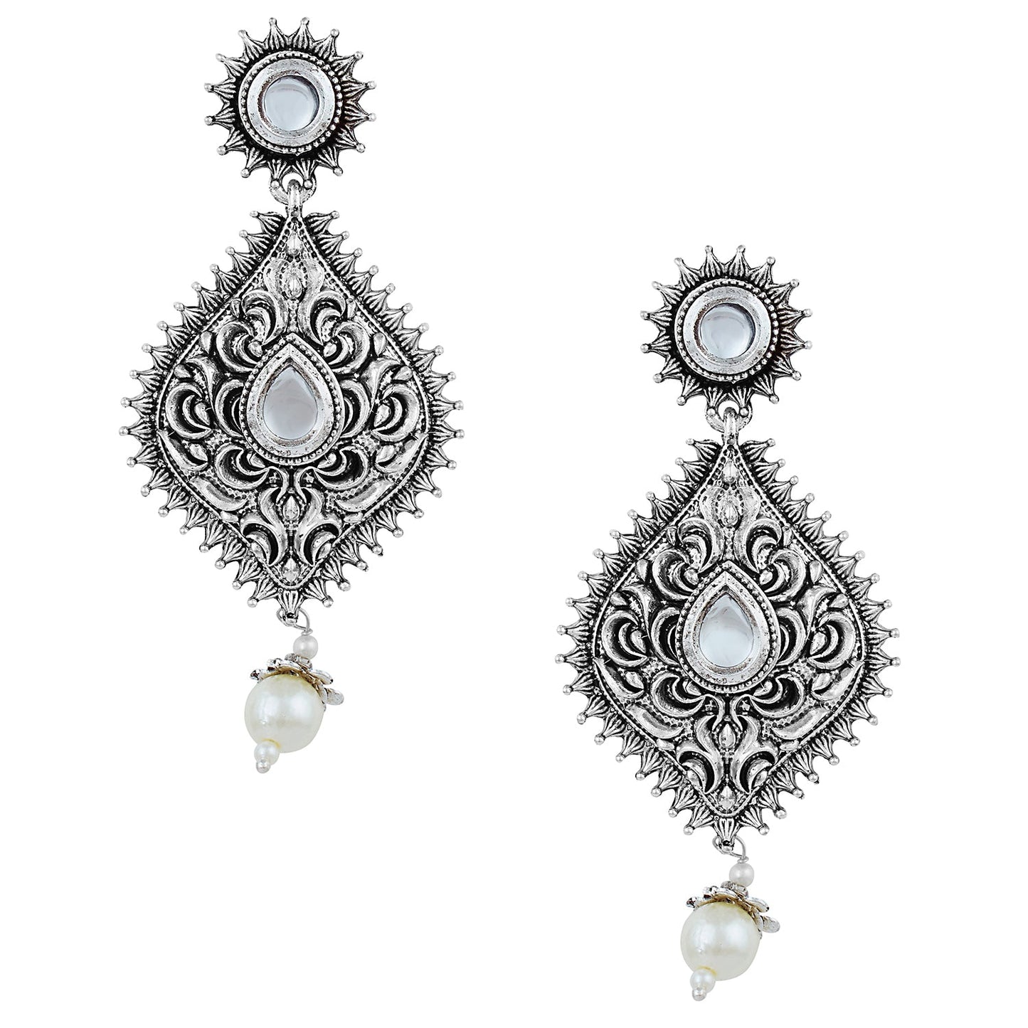 Oxidized Silver Afghani Necklace Set For Women (SJ_2396)