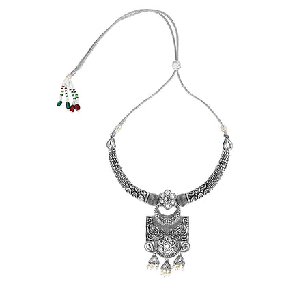 Oxidized Silver Afghani Necklace Set For Women (SJ_2397)