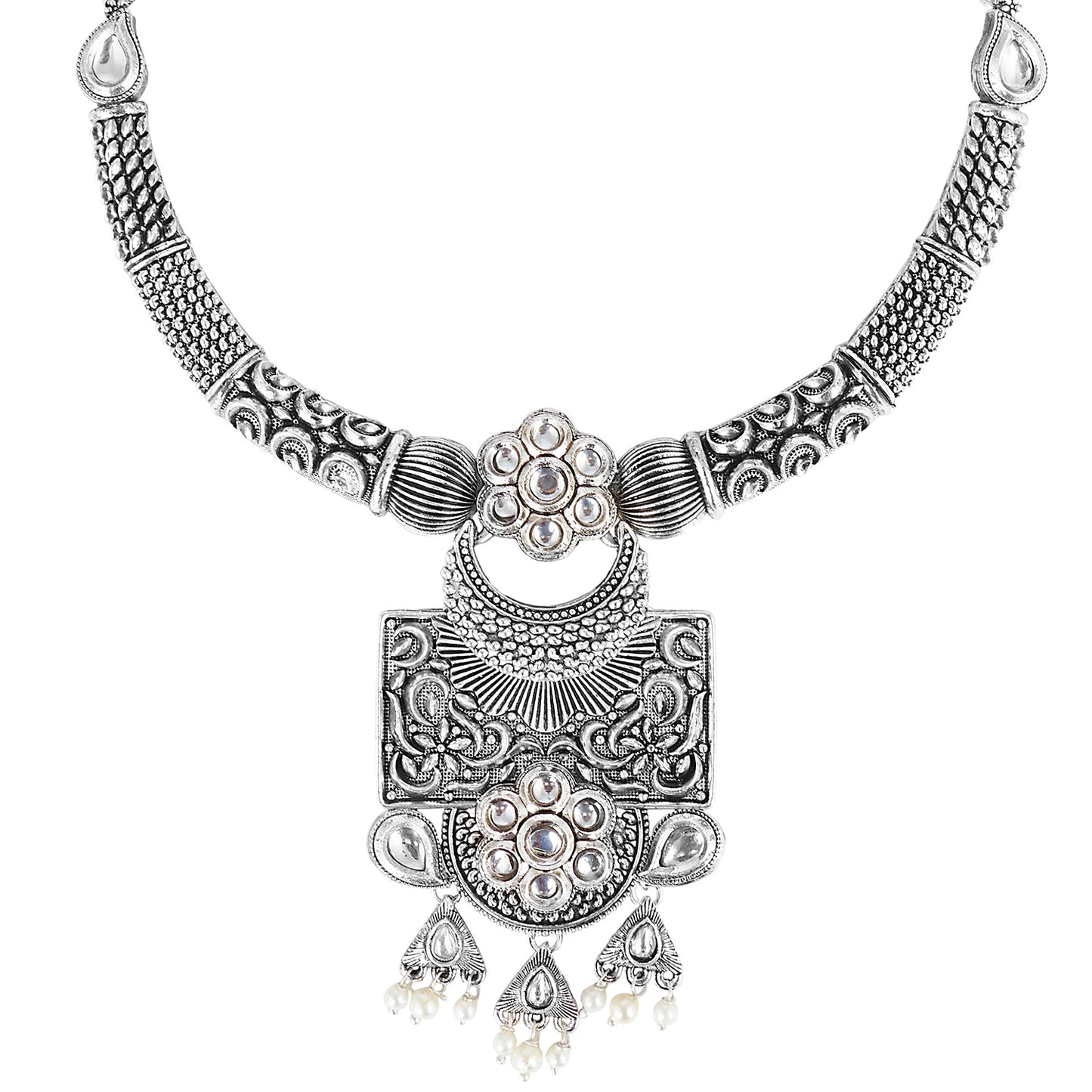 Oxidized Silver Afghani Necklace Set For Women (SJ_2397)