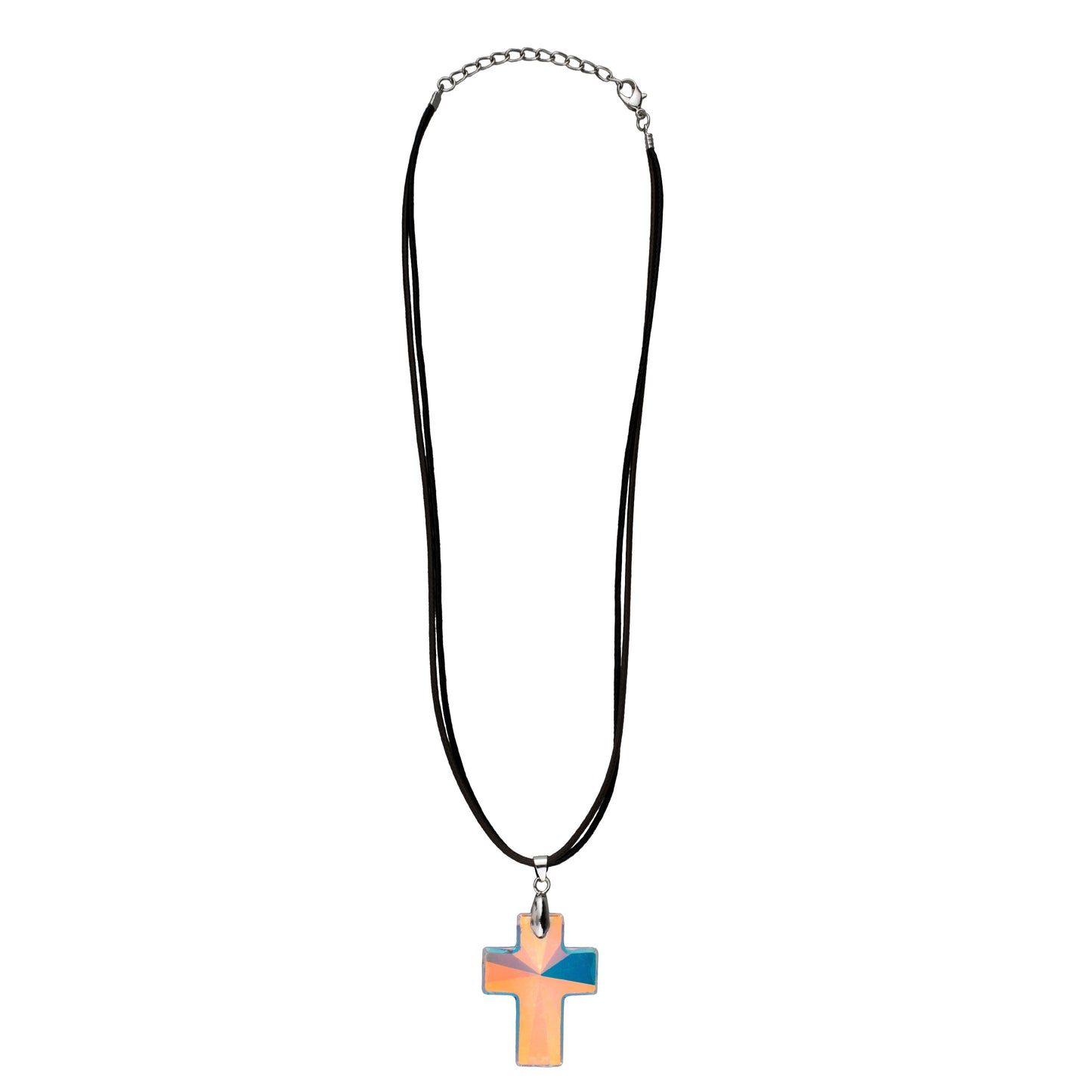 Swarovski Cross Pendant with Leather Cord Necklace for Men & Women (SJ_2446)