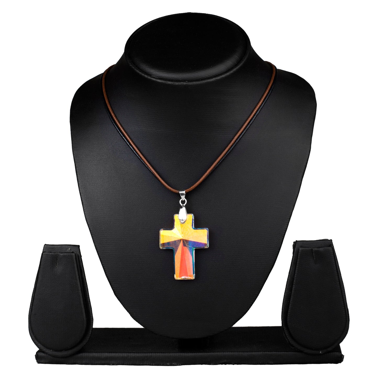 Swarovski Cross Pendant with Leather Cord Necklace for Men & Women (SJ_2446)