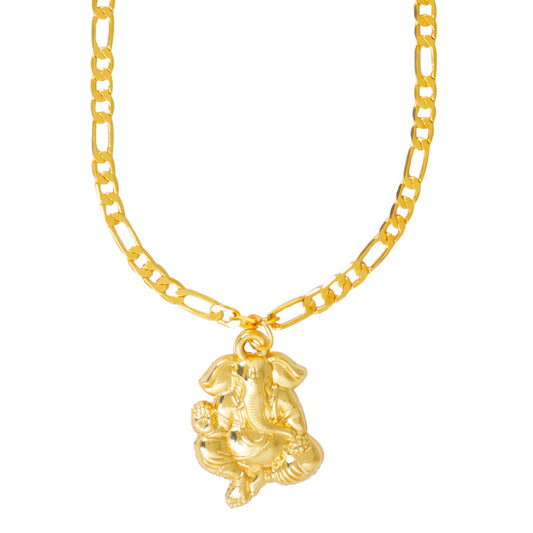 24K Micro Gold Lord Ganesha Pendant with Designer Gold Chain Necklace for Men (SJ_2451)