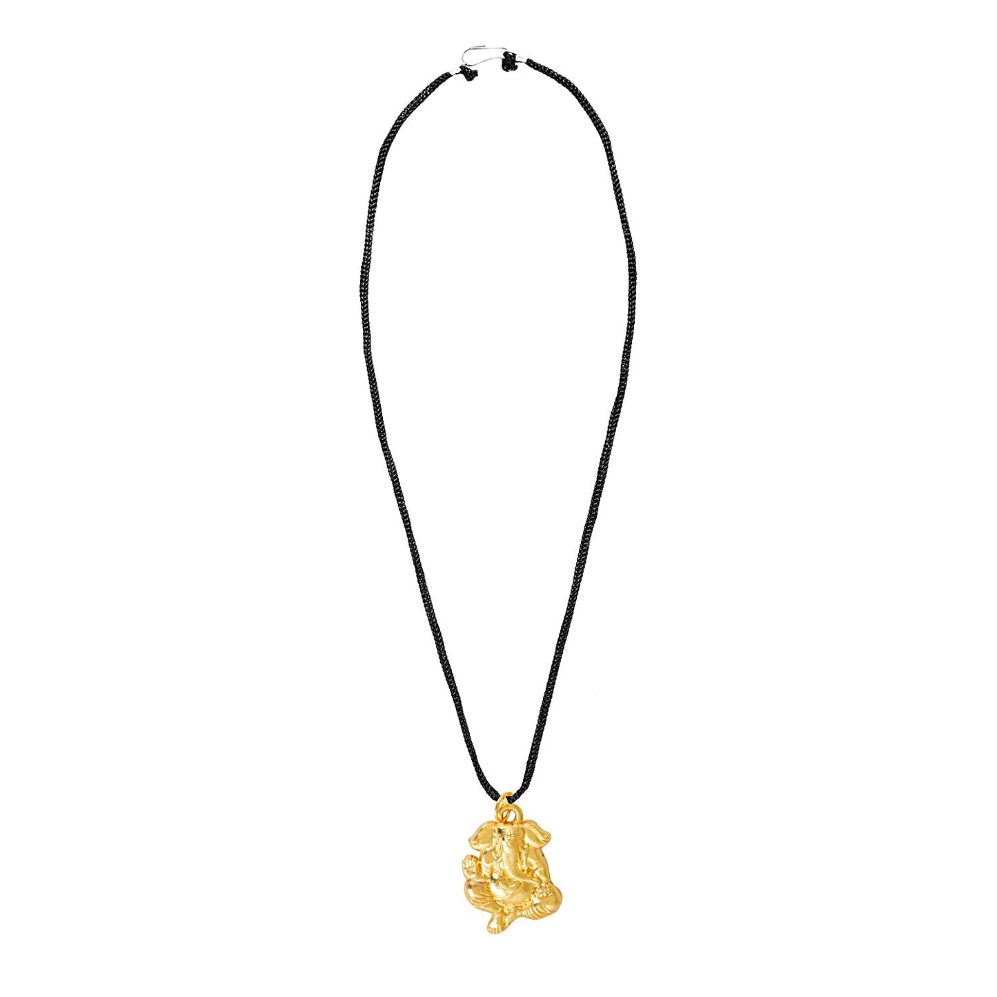 24K Gold Plated Lord Ganesha Pendant with Black Cord Necklace for Men (SJ_2452)