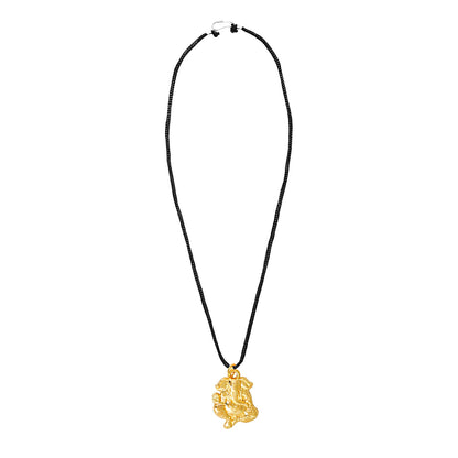 24K Gold Plated Lord Ganesha Pendant with Black Cord Necklace for Men (SJ_2452)