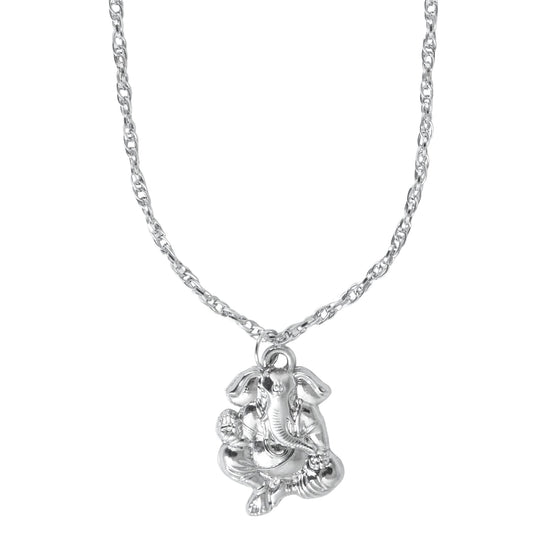 925 Silver Rhodium Lord Ganesha Pendant with Silver Chain Necklace for Men (SJ_2453)