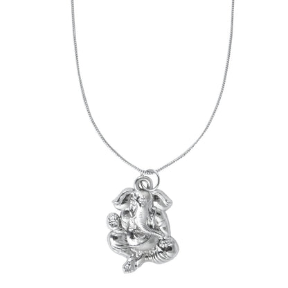 925 Silver Rhodium Lord Ganesha Pendant with Silver Chain Necklace for Men (SJ_2454)