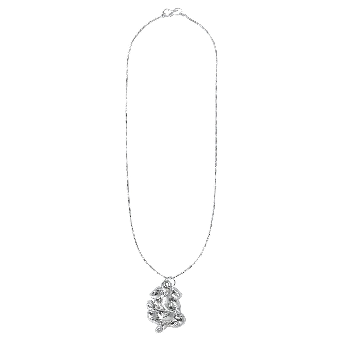 925 Silver Rhodium Lord Ganesha Pendant with Silver Chain Necklace for Men (SJ_2454)