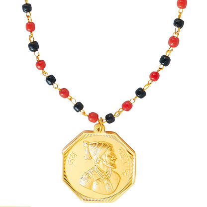 24K Gold Plated Shivaji Maharaj Coin Pendant with Long Mala Necklace for Men (SJ_2457)