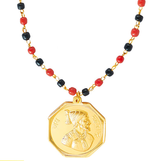 24K Gold Plated Shivaji Maharaj Coin Pendant with Long Mala Necklace for Men (SJ_2457)