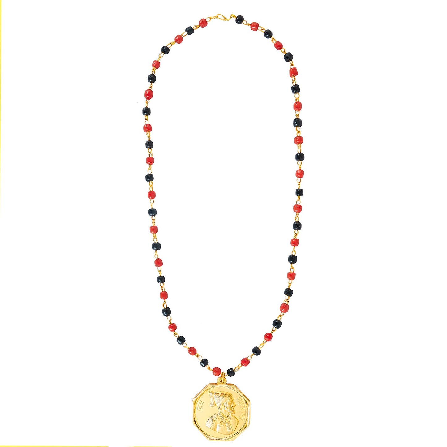 24K Gold Plated Shivaji Maharaj Coin Pendant with Long Mala Necklace for Men (SJ_2457)