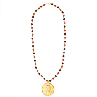 24K Gold Plated Shivaji Maharaj Coin Pendant with Long Mala Necklace for Men (SJ_2457)