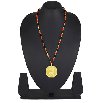 24K Gold Plated Shivaji Maharaj Coin Pendant with Long Mala Necklace for Men (SJ_2457)