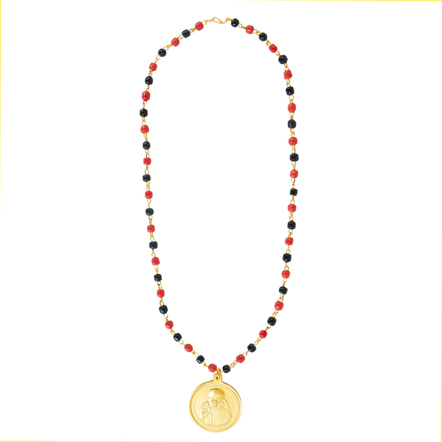 24K Gold Plated Sai Baba Coin Pendant with Long Mala Necklace for Men (SJ_2458)