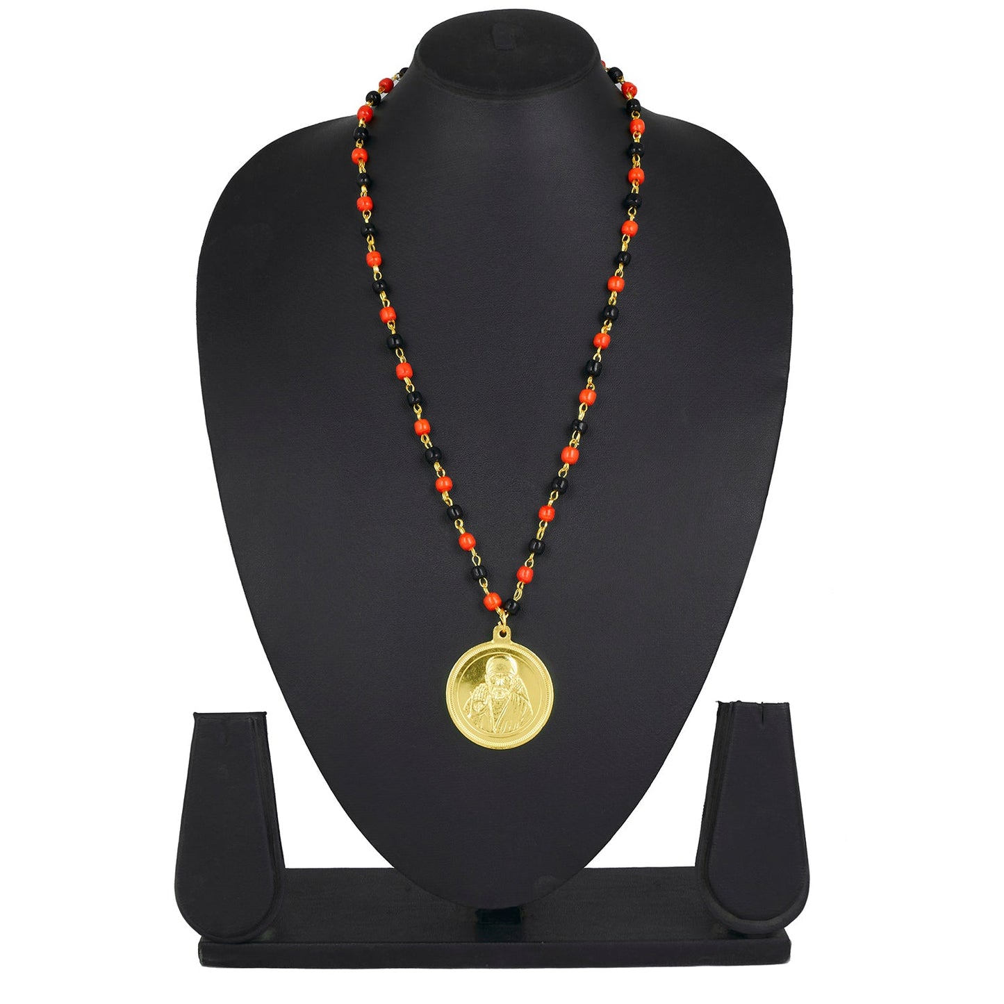 24K Gold Plated Sai Baba Coin Pendant with Long Mala Necklace for Men (SJ_2458)