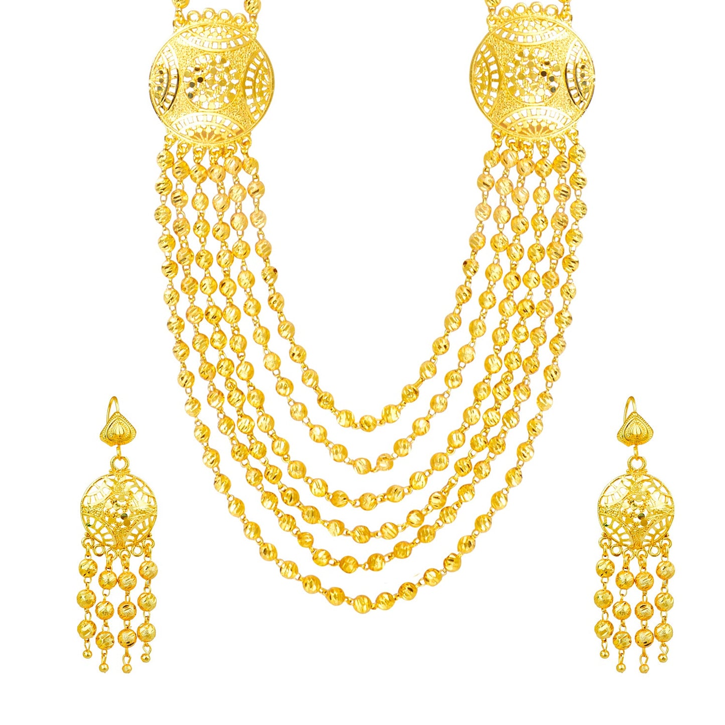 Traditional 22K Gold Plated Ball Necklace Chain Jewellery Set for Women (SJ_2644)