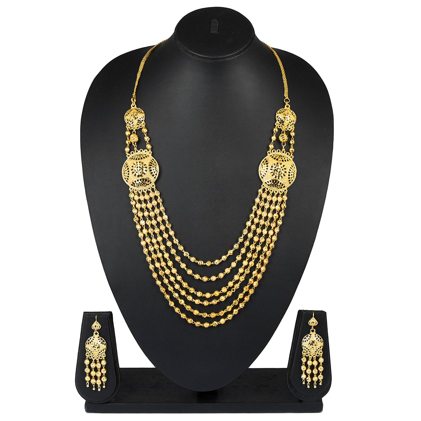 Traditional 22K Gold Plated Ball Necklace Chain Jewellery Set for Women (SJ_2644)