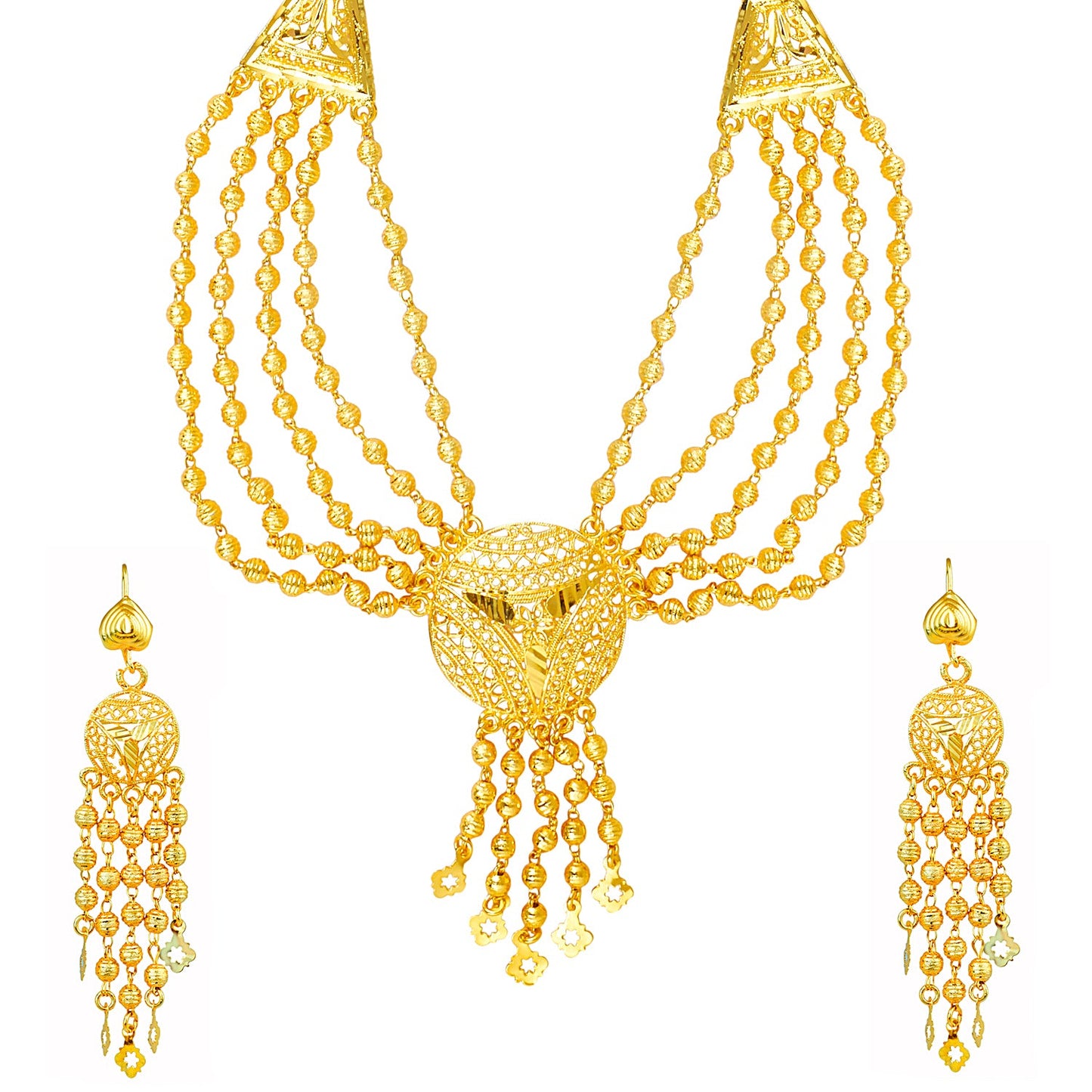 Traditional 22K Gold Plated Ball Necklace Chain Jewellery Set for Women (SJ_2645)