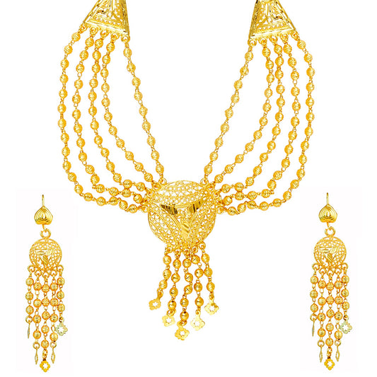 Traditional 22K Gold Plated Ball Necklace Chain Jewellery Set for Women (SJ_2645)