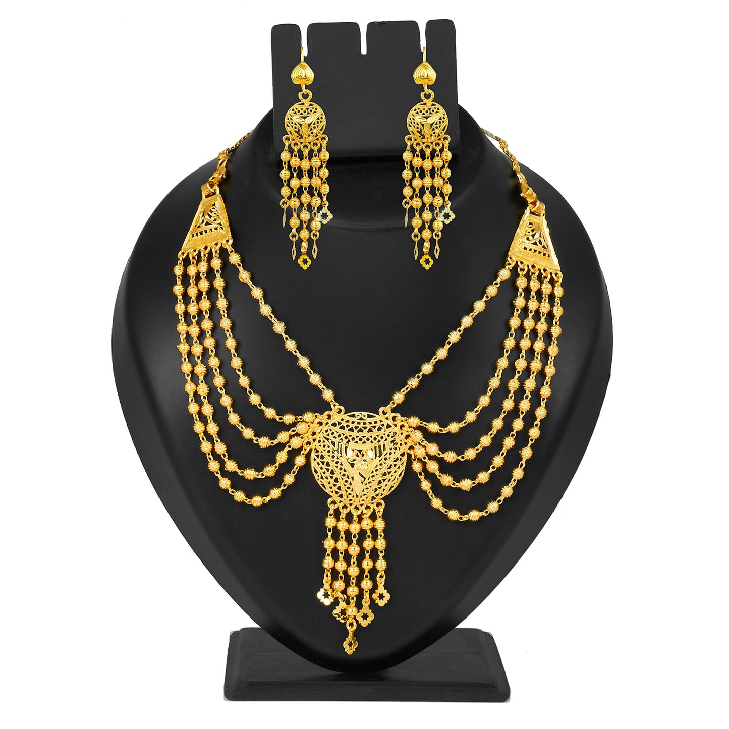 Traditional 22K Gold Plated Ball Necklace Chain Jewellery Set for Women (SJ_2645)