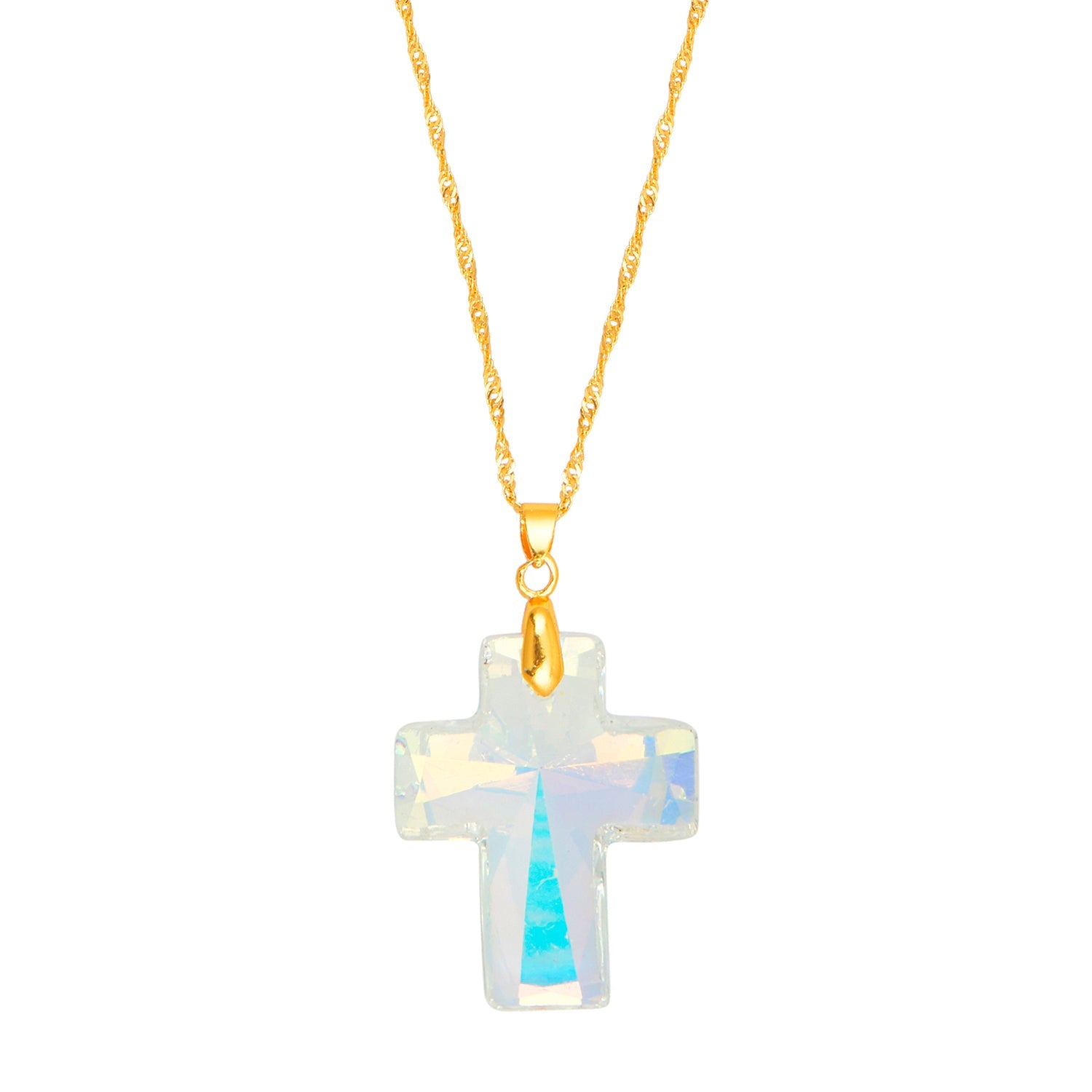 Aurora Borealis Crystal Cross Pendant with Sterling Silver - Ghirelli  Rosaries