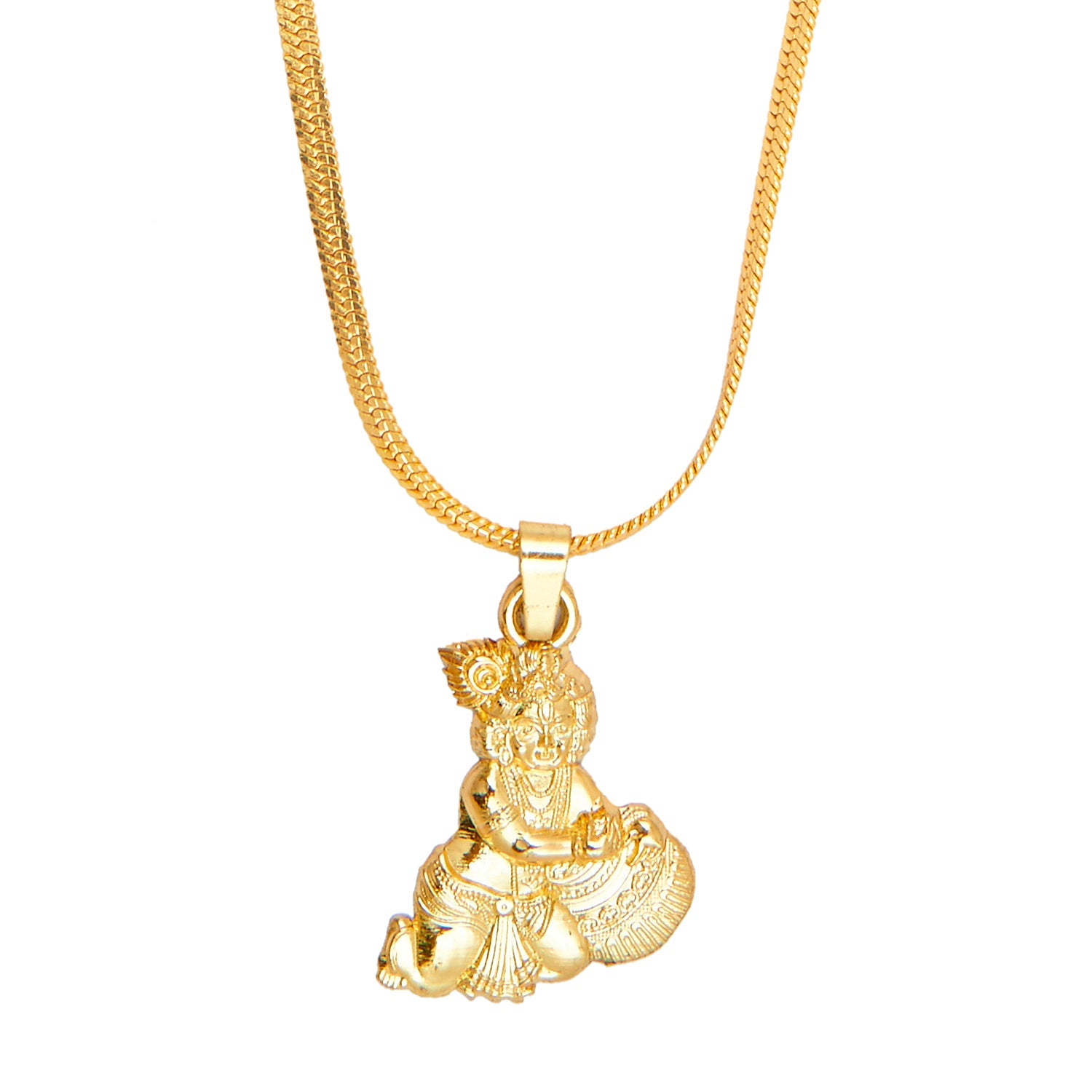 24K Lord Krishna Pendant with Designer Gold Chain for Men Boys