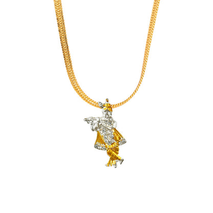 Two Tone Gold and  Silver Plated Lord Krishna Pendant With Designer Gold Chain for Men & Boys (SJ_2660)