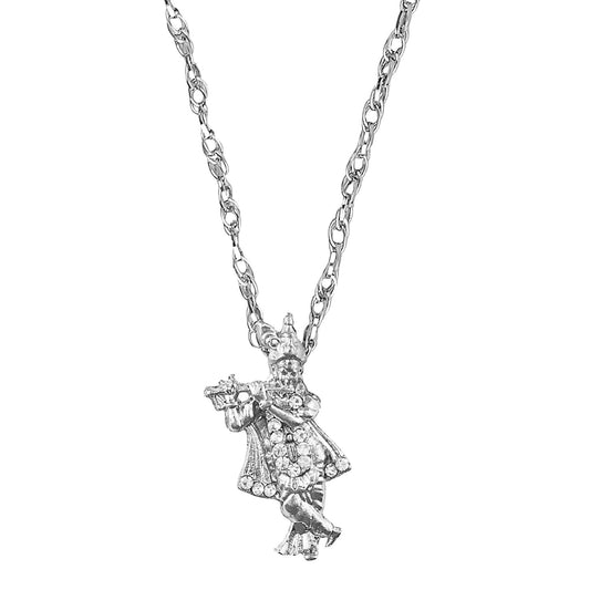 Silver Plated Lord Krishna Pendant With Designer Silver Chain for Men & Boys (SJ_2662)