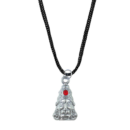 Silver Plated Lord Hanuman Pendant With Black Thread/Chord for Men & Boys (SJ_2669)