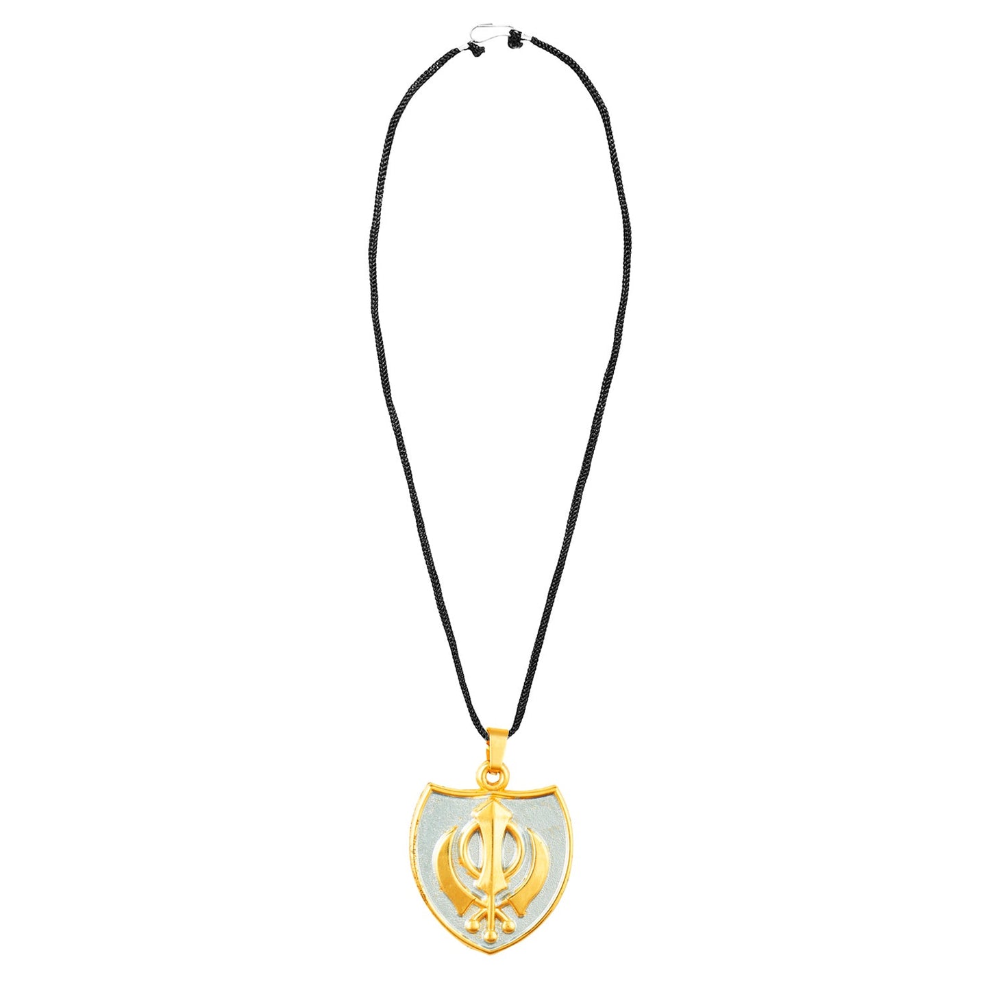 24K Gold Plated Punjabi Sikh Khanda Symbol Pendant with Black Thread/Chord for Men & Boys (SJ_2671)