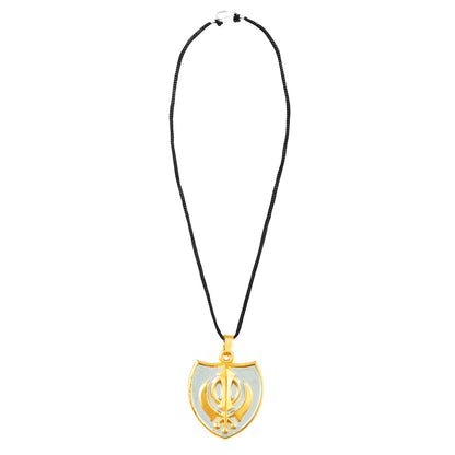 24K Gold Plated Punjabi Sikh Khanda Symbol Pendant with Black Thread/Chord for Men & Boys (SJ_2671)