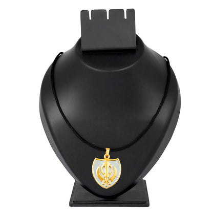 24K Gold Plated Punjabi Sikh Khanda Symbol Pendant with Black Thread/Chord for Men & Boys (SJ_2671)