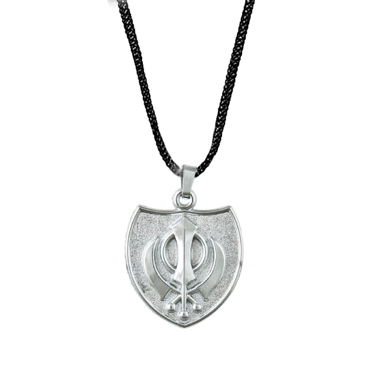 Fine Silver Plated Punjabi Sikh Khanda Symbol Pendant with Black Thread/Chord for Men & Boys (SJ_2673)