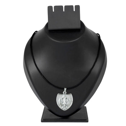 Fine Silver Plated Punjabi Sikh Khanda Symbol Pendant with Black Thread/Chord for Men & Boys (SJ_2673)